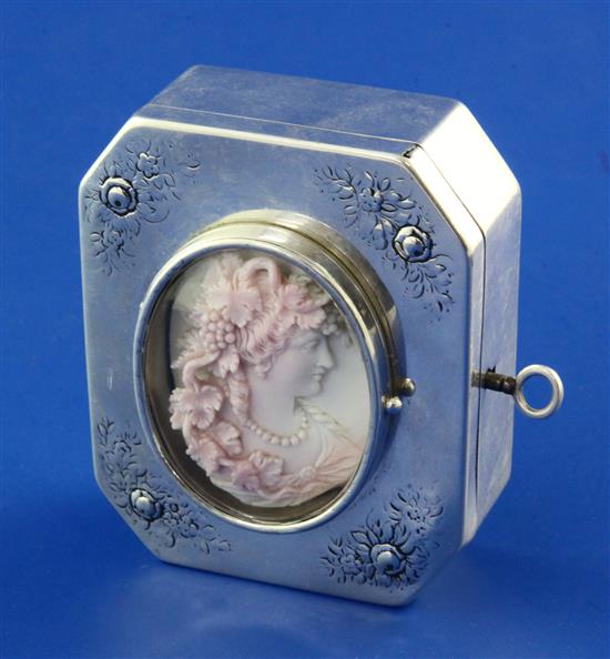 A late Victorian octagonal silver lockable trinket box, weighted.